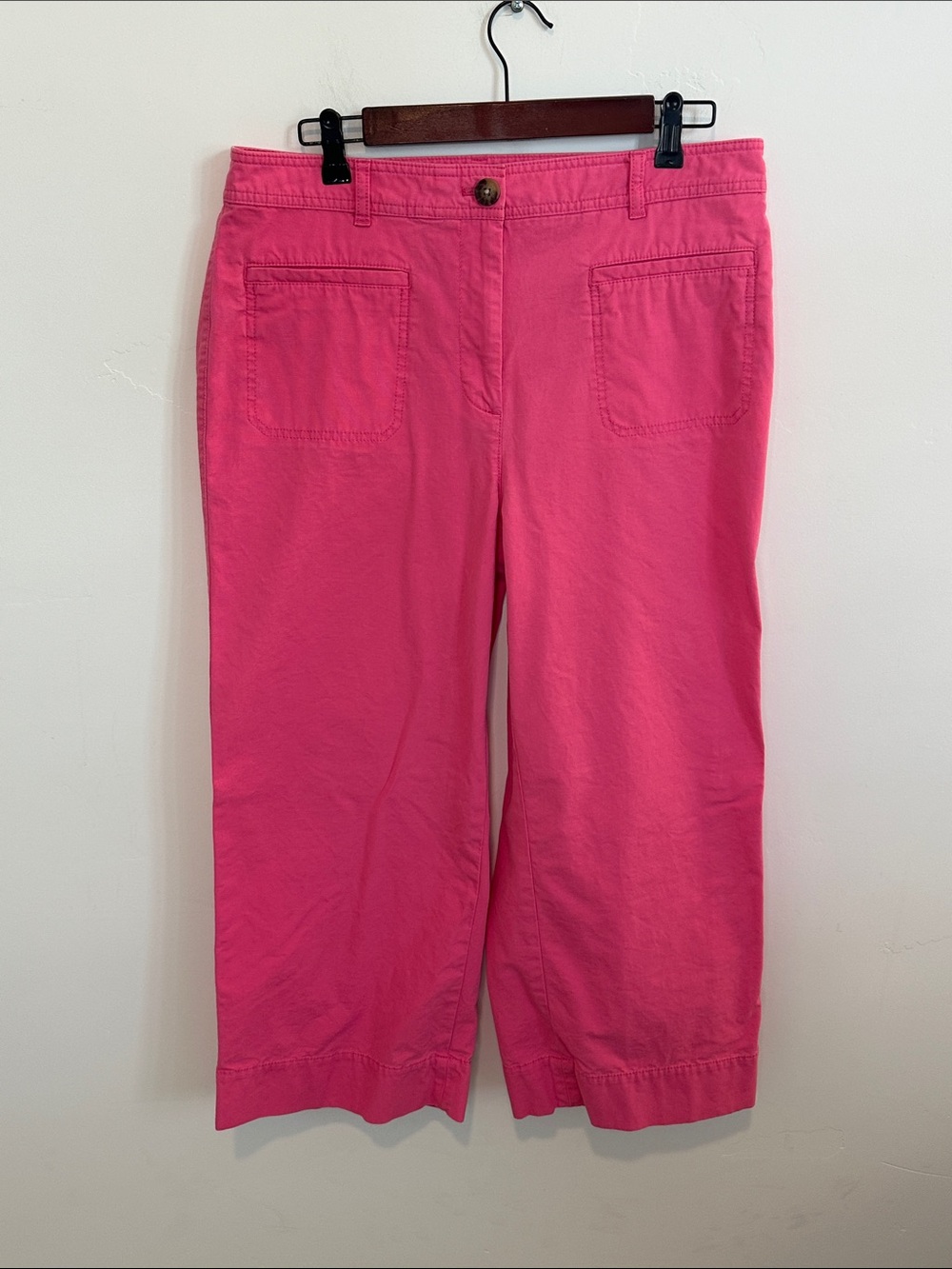 Talbots Wide Crop Pants in Pink Geranium, Patch Pockets, Size 12